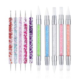 FULINJOY 10PCS Nail Art Gel Carving Pen Acrylic Dotting Pens, Double-Ended Silicone Brushes for Design Nail Foil Carving Drawing and 3D Effect Shaping Drawing Dotting Tools