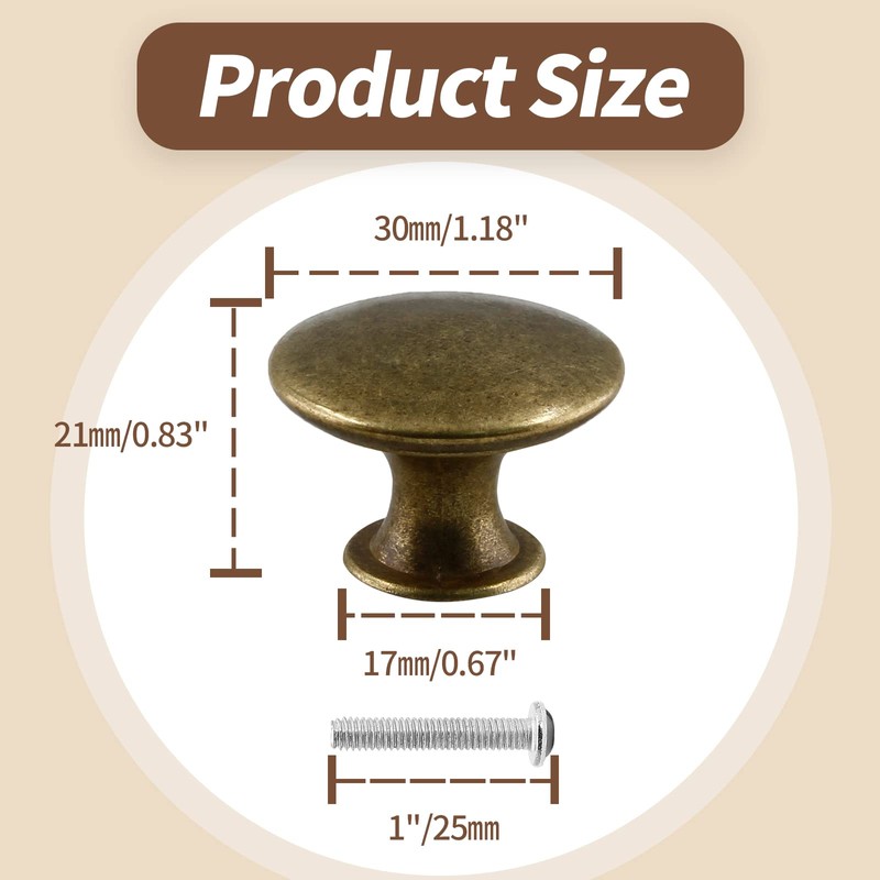 Cionyce 6 Pcs Brass Cabinet Knobs Metal Drawer Knobs Round