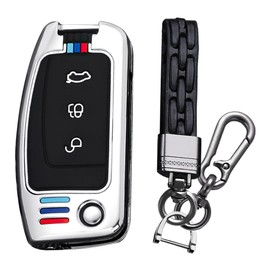 KUNIO Key Case Suitable for Ford Fiesta Focus MK2 C-Max B-Max Eco Sport Escort Tourneo Courier Ecosport Protective Metal Housing Key Cover Key Case Key Case Key Fob A Silver