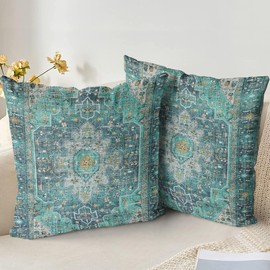 XPHZZL Cushion Covers 60cm x 60cm Set of 2 Soft Decorative Square Throw Pillow Case Boho Pillowcases for Sofa Bedroom Outdoor Home Office Car Decor with Invisible Zipper 24 x 24 Inch- Teal/Multi