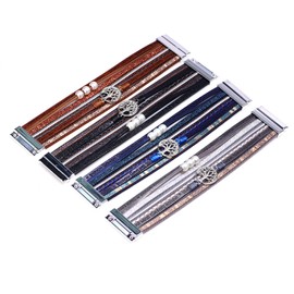 Leather Cuff Bracelet Tree of Life Multi-Layer Wraps Bracelet Boho Wide Buckle Wristband Bangle for Women