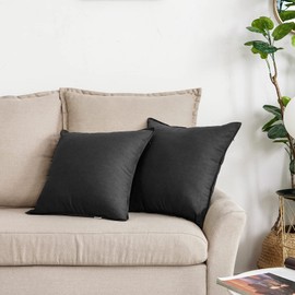 Jeanerlor 18"x18" Solid Cotton Linen Decoration Throw Pillow Case with Zipper Euro Sham Cushion Case Cool Pillow Cover Delicate Decorative Pillowcase for Chair/Bed/Couch,2 Packs, Black