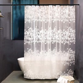 Vllcsla Shower Curtain Floral Pattern Anti Mould Waterproof 180 x 200 cm, 200 cm High Washable Plastic Bath Curtain, Shower Curtain White with Flowers, Shower Curtains for Bathroom, with Hooks