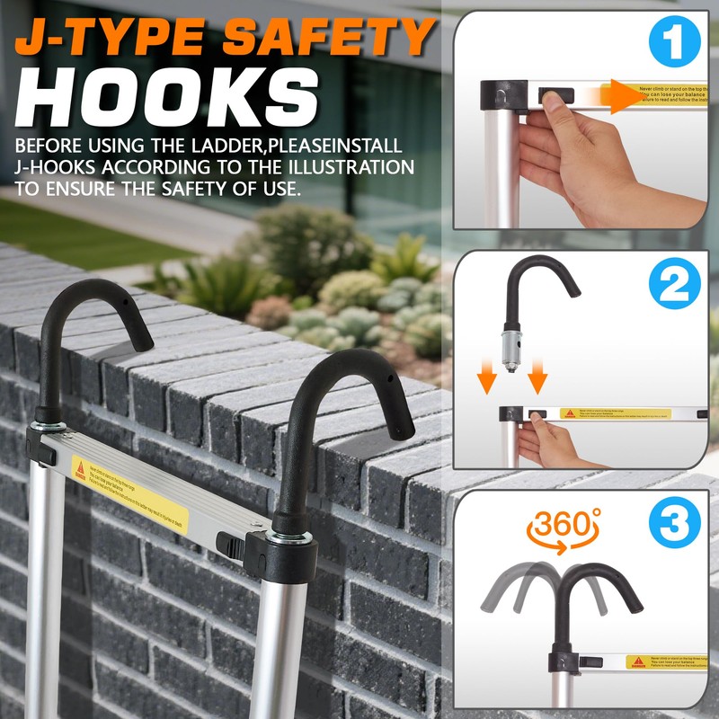 10.5FT Telescoping Ladder with 2 Hooks,11 Step Ladder,330LB Load Capacity,Portable
