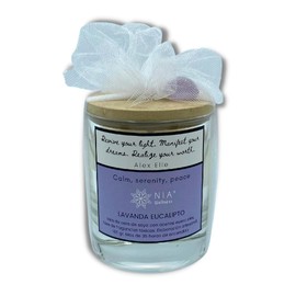 Vela Aromaterapia LAVANDA EUCALIPTO. RELAJACIÓN y TRANQUILIDAD en tu ambiente. Vela de cera de Soya ELABORADA CON ACEITES ESENCIALES | Incluye 1 Vela 1 cuarzo y 1 instructivo para intencionar tu vela.