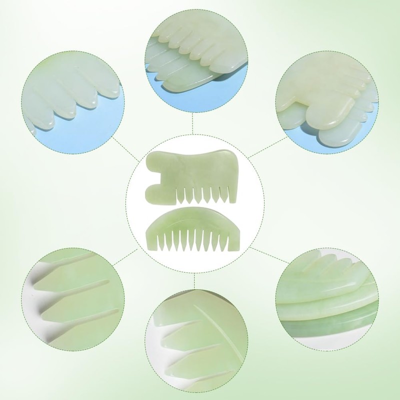 Jade Comb, 2 Pieces, Natural Gua Sha Stone Jade Comb