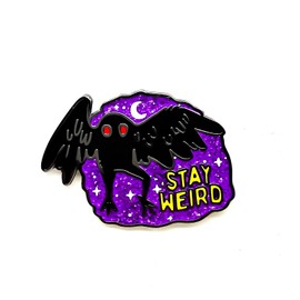 Mothman Stay Weird - Gothic Series - Enamel Lapel Pin - Plated Badge for Clothing, Bags, and Lanyards