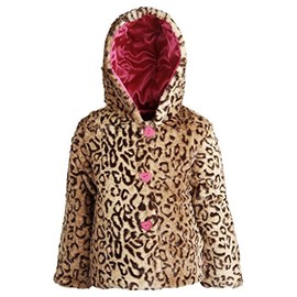 Wippette Little Girls Hooded Faux Fur Animal Print Warm Puffer Winter Jacket - Taupe (Size 2T)