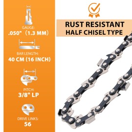 Eyoloty 4-Pack 16 inch Chainsaw Chain for 16"(40cm) Bar, 56 Drive Links, 3/8" LP Pitch, 0.050" Gauge,Replacement Chain fits for Black & Decker, Dolmar, Einhell, Husqvarna, Ryobi, Homelite and Morer