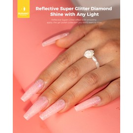 BURANO Holographic Gel Polish, Reflective Glitter Gel Polish 7.3ml UV LED Pink Glitter Nail Polish for Home DIY, Diamond Nail Polish Curing Required (YH34)