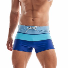KOTENKO Traje de baño para hombre, traje de baño tipo bóxer de corte cuadrado, Azul / Patchwork, Large