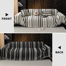 MDSASFD Striped Couch Cover Blankets, Boho Couch Covers, Sofa Blanket Cover for Dogs, Large Couch Covers for 2-3 Cusions Sofas, Chenille Sofa Covers Washable Sectional(1pc/Black/71 x 134")