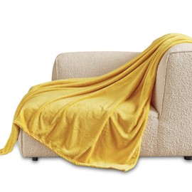 Bedsure Cuddly Fluffy Fleece Blanket, Warm Winter Soft Sofa Blanket, Small Blanket, Couch Blanket, Cuddly Blanket, Children's Living Blankets, 130 x 150 cm, Sofa Throw Blanket, Yellow