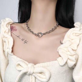 Xmsrn Vintage Herz Schloss Anhänger Halskette Hohlherz Choker Halskette Silber Herz Handschelle Halskette Punk Büroklammer Kette Halskette Schmuck Für Frauen Und Mädchen