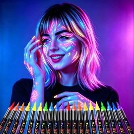 20 color of glow-in-the-dark body painting paints, UV neon facial painting brushes, glow-in-the-dark facial painting sets, washable skin tattoo pens, Halloween party makeup (20 colors)
