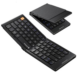 ProtoArc ProtoArc Foldable Compact Keyboard, XK04 Portable Bluetooth Keyboard with PU Leather Cover, Pocket-Sized Wireless Travel Keyboards for iPad, iPhone, Smartphone, Tablet and Laptop - Black