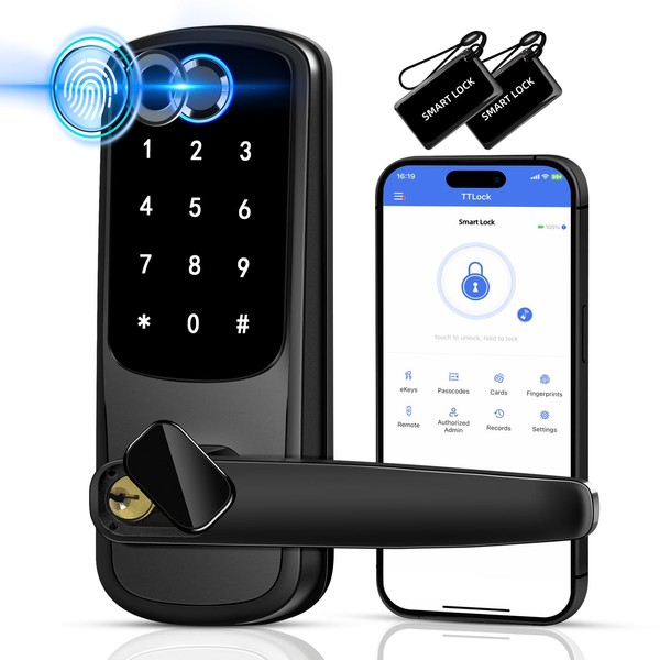 VOLIBeL Fingerprint Door Lock, Upgraded Keypad Door Lock with Handle,