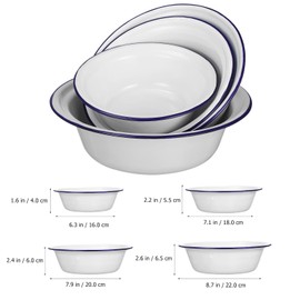 Kichvoe Enamel Bowl Set 4pcs Mixing Enamelware Vintage Metal Nesting Bowls Old-fashioned Basin l for Kitchen White Round Serving Tray （16cm+18cm+20cm+22cm ）