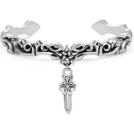 KF-Premium 925 Sterling Silver Thai Handmade Mens Bracelet Vintage Open Bangle Twisted Cuff (Star & Dagger Cuff)