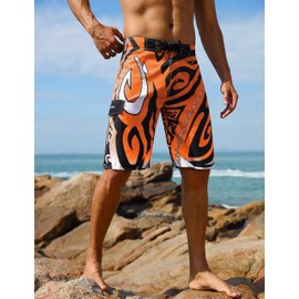unitop Men's Sports Swimsuit Summer Quick Dry Printed Orange 32