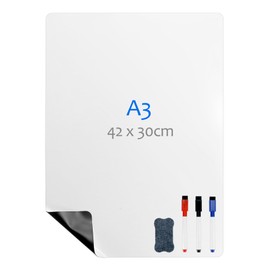 QWORK® A3 Magnetic Whiteboard for Fridge, Flexible Memo Board for Smooth Surfaces in School, Office, Home, Includes 3 Markers Pens and 1 Eraser