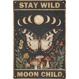 Kitchen Wall Decor Moon Girl Stay Wild Moon Child Sign Retro Mushroom Wall Decor for Bathroom Living Room Coffee Bar Decor Metal Tin Sign Wall Decor Man Cave 8x12 In
