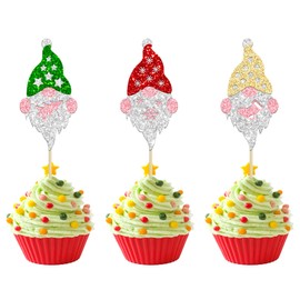 24 adornos de gnomo de Navidad para magdalenas, decoración de tartas enanas de Navidad para festividades, Navidad, Año Nuevo, fiestas, decoración de pasteles