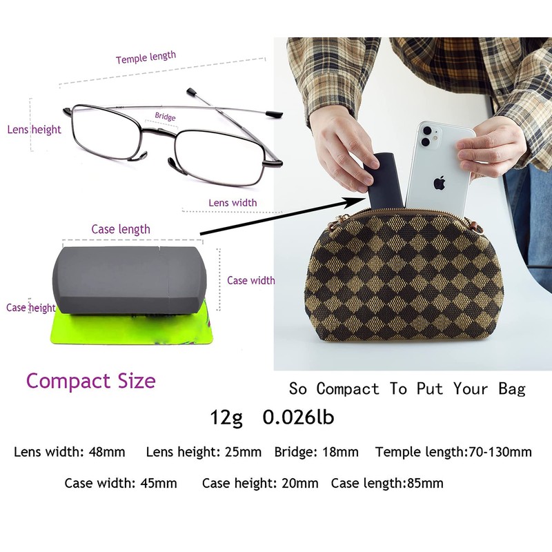 HIGHLIKE 3-Pack Hard Cases Folding Reading Glasses, Pocket Wallet Purse