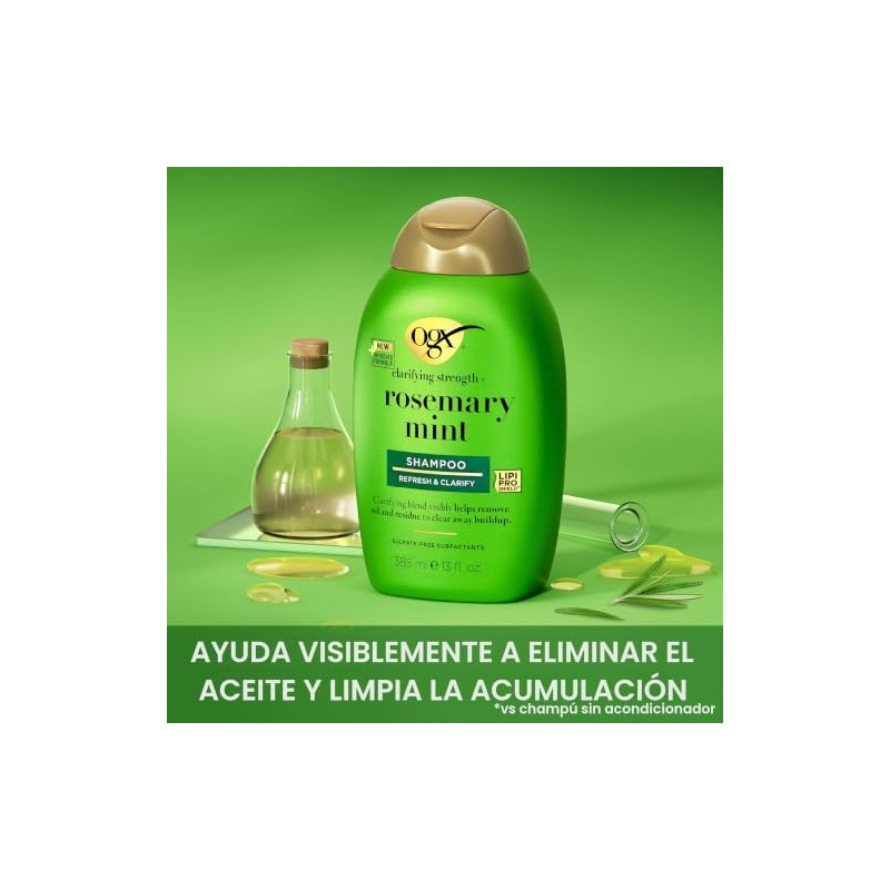 OGX® Shampoo Refreshing Scalp + Rosemary Mint, limpieza profunda, 385ml