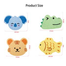Baby Bath Sponge, 4 Pcs Cute Animal Shapes Animal Shapes Baby Sponges for Bath, Soft Exquisite Sponges Bath, Suitable for Newborn and Toddler Bath Care Baby Sponge
