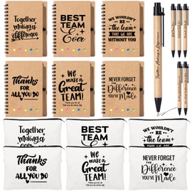 Fvntuey 6Set Employee Appreciation Gifts Bulk, Thank You Gift Inspirational Notebook Makeup Bag for Team Volunteer Nurse Coworker Teacher, Cosmetic Bag Notepad with Bamboo Pen Gifts Box (6, Team)