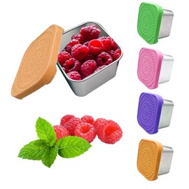 Juegos de 4 Recipiente de Aderezo de Ensalada para Llevar, 6 Onzas Tupper Acero Inoxidable con Tapas de Silicona, Tazas Reutilizables para Salsas,... 