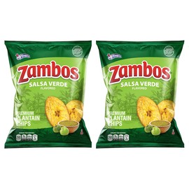 Zambos Plantain Chips – Delicious Plantain Chips with Green Salsa (Tajaditas de Plátano con Salsa Verde). Unique Flavor from Salvajes del Trópico, plantain chip - 5.3 ounces (150grams) (pack 02)