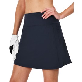 JAOORA 16" Golf Skorts Skirts for Women with Zipper Pockets Women's High Waisted Tennis Skirt Athletic Skort Navy