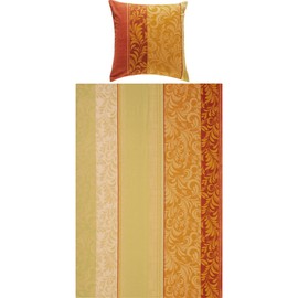 Erwin Müller Flannel Bed Linen Set with Elegant Tendrils Yellow/Orange Size 80 x 80 cm / 155 x 220 cm Temperature Regulating with Zip 100% Cotton