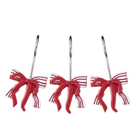 Aldopein 12PCS Cute Decorative Christmas Shower Curtain Hooks for Red Bow Festive Cheer Shower Curtains Hooks Metal Rustproof Boho Trendy Shower Curtain Rings Bathroom Decoration