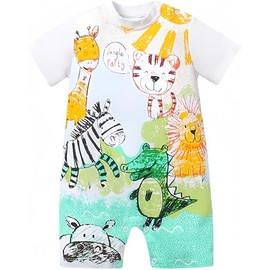 Aoswep - Lovely Colored Pencil Animals Printed Baby Jumpsuit (6-9 Months)