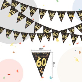 Garland Banner Black Gold Bunting Banner, 60th Birthday Man Garland 60th Birthday Bunting Garland, Happy Birthday Garland 60 Years, Hanging Bunting for Women and Men (60)