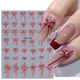 French Bow Nail Art Sticker,3D Black White Red Elegant Bow Line Rhinestone Self-Adhesive with Bow Tie Nail Design Stickers Nail Art Supplies French Nail Tip Gel Polish DIY Manicure Decoration 4Pcs