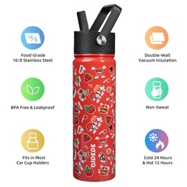 BJPKPK Insulated Water Bottle with Straw Lid, 22 oz Stainless Steel Metal Water Bottles, Reusable Leak Proof BPA Free Water Bottles, Cups, Thermo, Passionate-Red