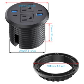 URANT Recessed Power Strip,Fast Desktop Charging Station,2 Outlets,4 USB Ports to Desktop,Plain Mounted Desktop Power Outlet,3 "Hole,6.5 FT Cable for Computer,Desk,Kitchen,Office (Black)