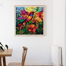 Mocfesk Wooden Puzzles for Adults, Stained Glass Hummingbird and Flower Puzzles 200 Pieces, Unique Shaped Jigsaw Puzzles for Adults and Kids, Birthday Gifts Fun Challenge Family Game 11.2'' x 11.2''