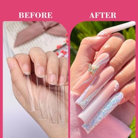 Wilfniee 240PCS Clear Square Nail Tips: 3XL No C Curve Nail Tips for Acrylic Nails- Half Cover Extra Long Fake Tips 12 Sizes for Salon DIY Nail Art