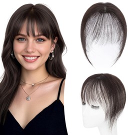 TESS Clip in Bangs Hair Toppers for Women 100% Real Human Hair 360° 3D Cover Lace Topper Daily Wear Natural Look 10 Inch Wispy, Nature Black