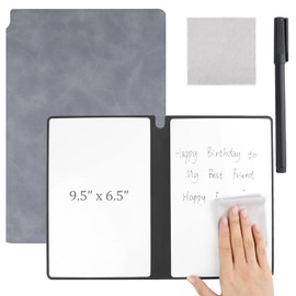 Reusable A5 Dry Erase Notebook Include a Wipeable Pen and Rag,9.4x6.5 Inch Erasable Notebook Whiteboard Notebook,Wipeable Notebook PU Hardcover for Office and Taking Notes(Grey)