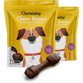 Chewsday 5-Inch Long-Lasting Dog Chew Bones, Made in The USA, All Natural Rawhide-Free Highly-Digestible Treats, Bacony Sizzle - 14 Count