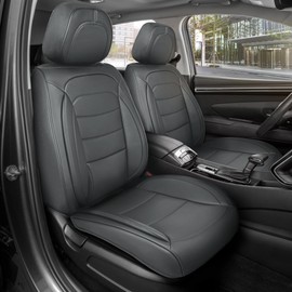 MotorBox Elite Edition Faux Leather Seat Covers for Cars, Trucks, & SUV - 2 Charcoal Car Seat Covers for Front Seats - Universal Fit Car Accessories Automotive Interior Protector for Most Vehicles