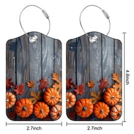 2 Pack Luggage Tag for Suitcase Thanksgiving Day Pumpkins Autumn Leaves Leather Suitcase Tags with Privacy Name ID Label and Stainless Steel Loop for Travel Bag Suitcase