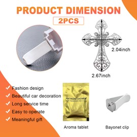 KVAEY 2 PCS Bling Car Air Vent Clip, Crystal Cross Air Conditioner Outlet Air Fresheners Vent Clips, Sparkly Bedazzled Decor Rhinestone Cross Diffuser Clip, Interior Car Accessories (Silver)