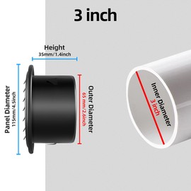 3inch-2pcs 304 Stainless Steel Round Air Vents Cover, piiyoosnn Louvered Grille Cover Vent Flat Ducting Air Vent Wall Inlet with Built-in a Fly Screen Mesh for HVAC Ventilation (3inch-2Pcs)